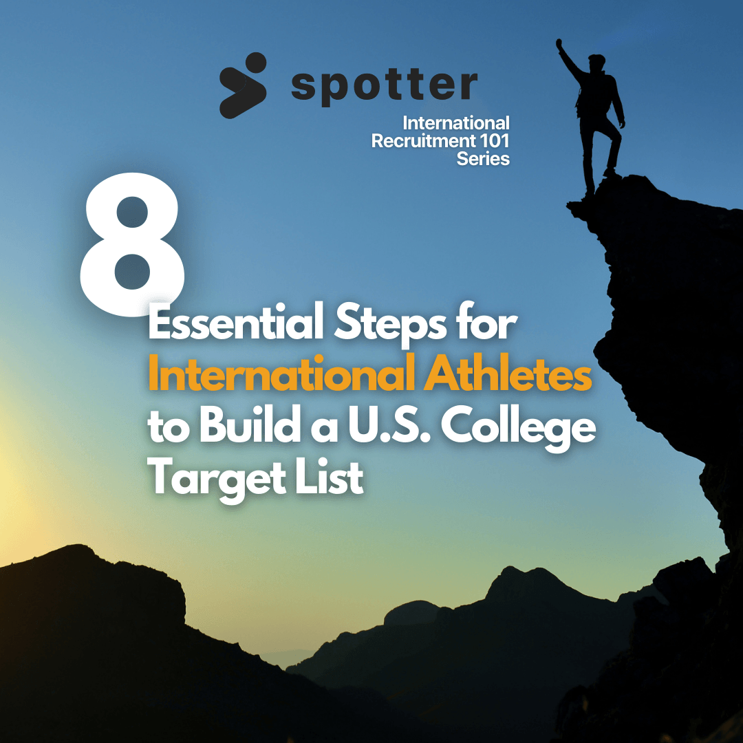 Silhouette of an athlete with "8 Steps for International Athletes" text.